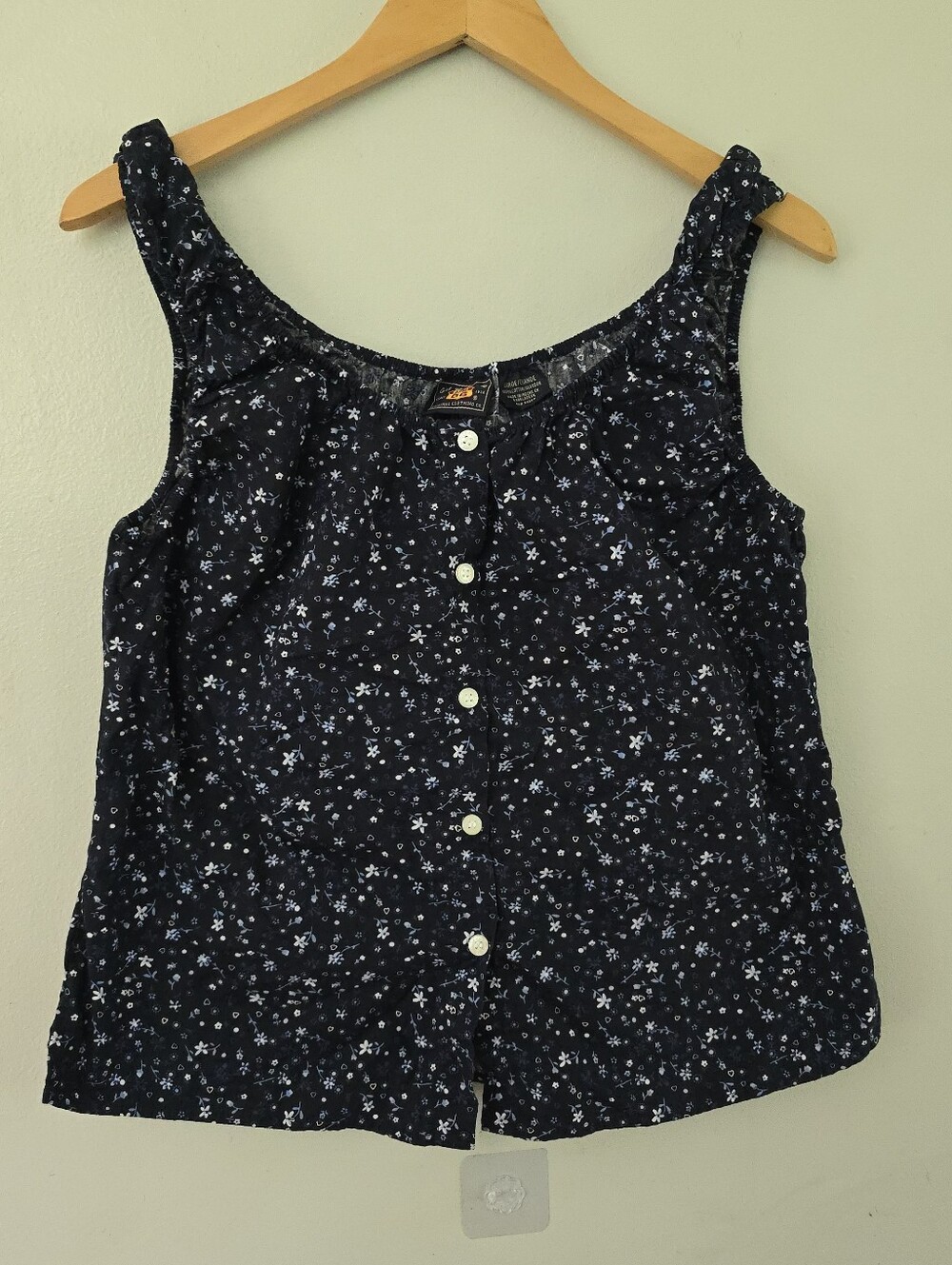 Route 66 Navy Blue Floral Button-Front Camisole
